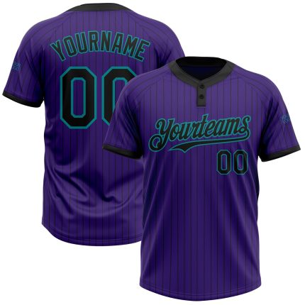 Personalized Purple Black Pinstripe Teal Two-Button Unisex Softball Jersey Team Custom Name and Number