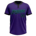Personalized Purple Black Pinstripe Teal Two-Button Unisex Softball Jersey Team Custom Name and Number
