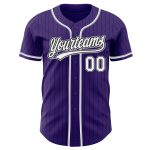 Personalized Purple Black Pinstripe White-Gray Authentic Baseball Jersey