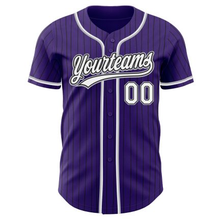 Personalized Purple Black Pinstripe White-Gray Authentic Baseball Jersey