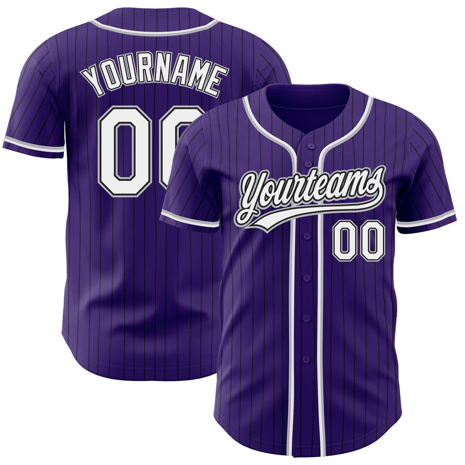 Personalized Purple Black Pinstripe White-Gray Authentic Baseball Jersey