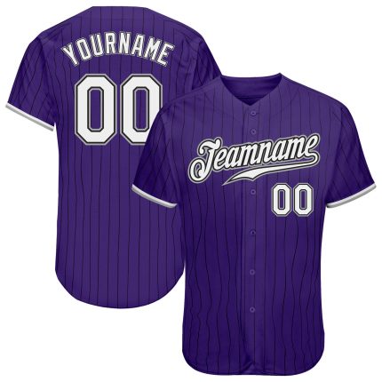 Personalized Purple Black Pinstripe White-Gray Authentic Baseball Jersey Team Custom Name and Number