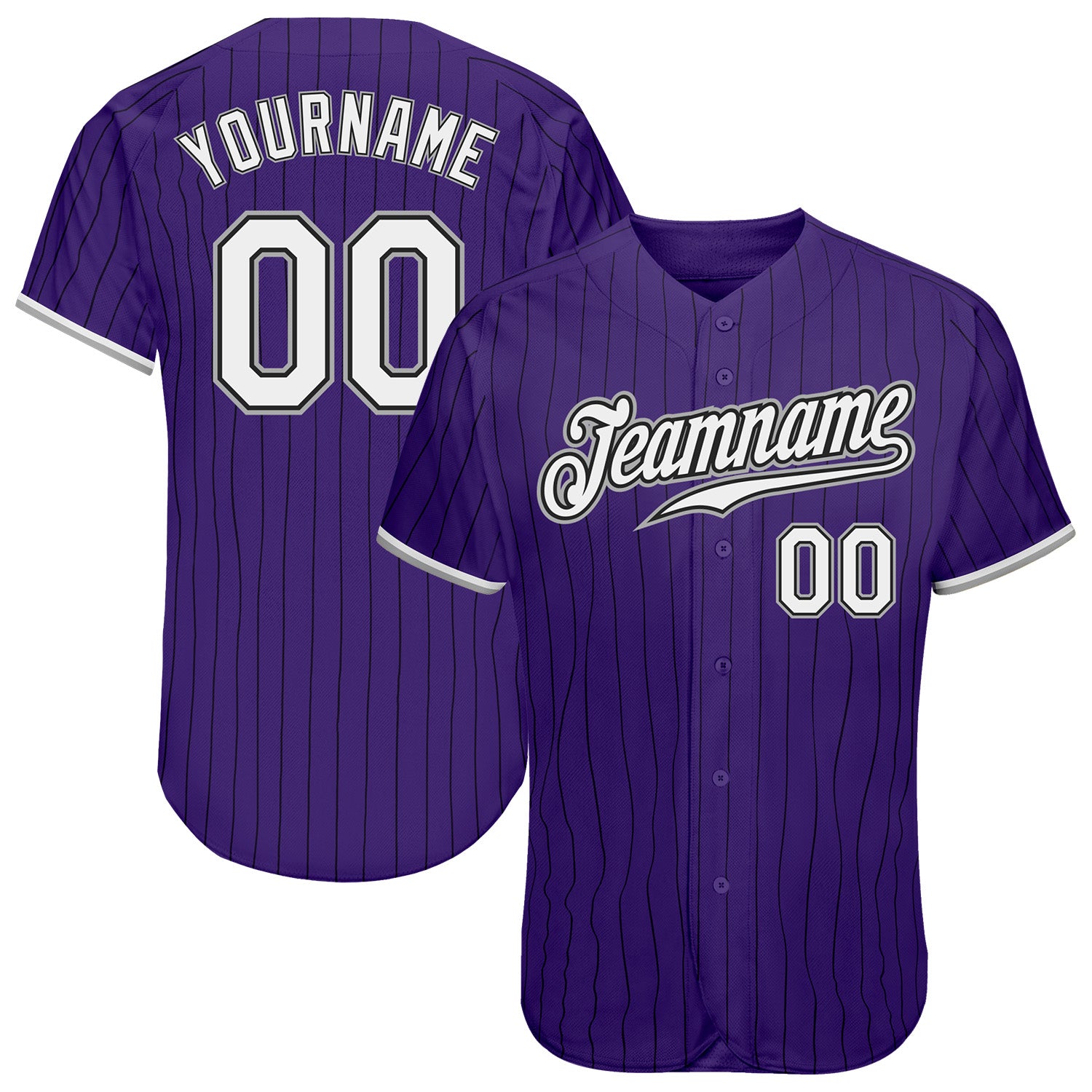 Personalized Purple Black Pinstripe White-Gray Authentic Baseball Jersey Team Custom Name and Number