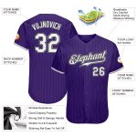 Personalized Purple Black Pinstripe White-Gray Authentic Baseball Jersey Team Custom Name and Number
