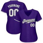 Personalized Purple Black Pinstripe White-Gray Authentic Baseball Jersey Team Custom Name and Number