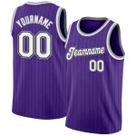 Personalized Purple Black Pinstripe White-Gray Authentic Basketball Jersey Team Custom Name and Number