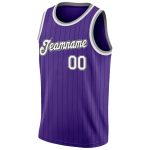 Personalized Purple Black Pinstripe White-Gray Authentic Basketball Jersey Team Custom Name and Number