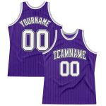 Personalized Purple Black Pinstripe White-Gray Authentic Basketball Jersey