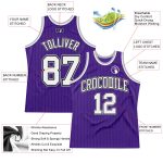 Personalized Purple Black Pinstripe White-Gray Authentic Basketball Jersey