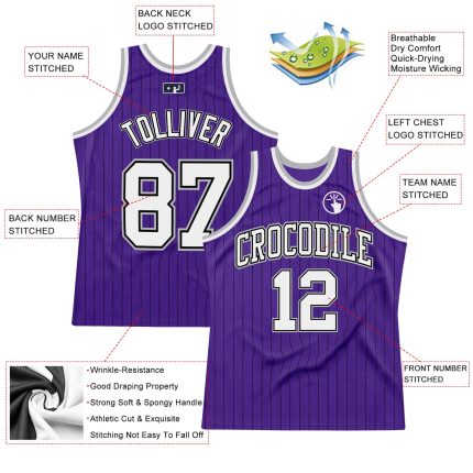 Personalized Purple Black Pinstripe White-Gray Authentic Basketball Jersey