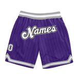 Personalized Purple Black Pinstripe White-Gray Authentic Basketball Shorts Team Custom Name and Number