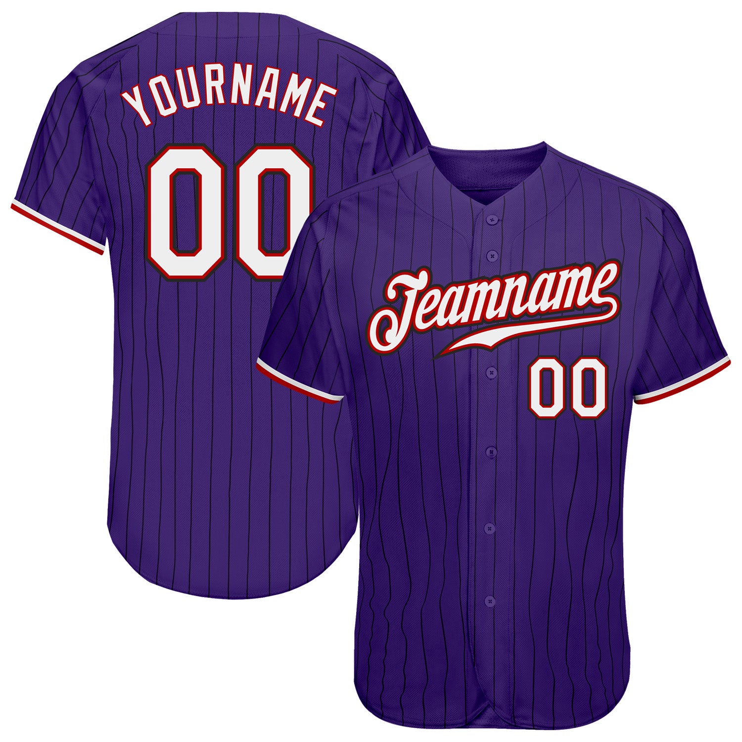 Personalized Purple Black Pinstripe White-Red Authentic Baseball Jersey Team Custom Name and Number