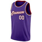 Personalized Purple Black Pinstripe White-Red Authentic Basketball Jersey Team Custom Name and Number