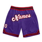 Personalized Purple Black Pinstripe White-Red Authentic Basketball Shorts Team Custom Name and Number