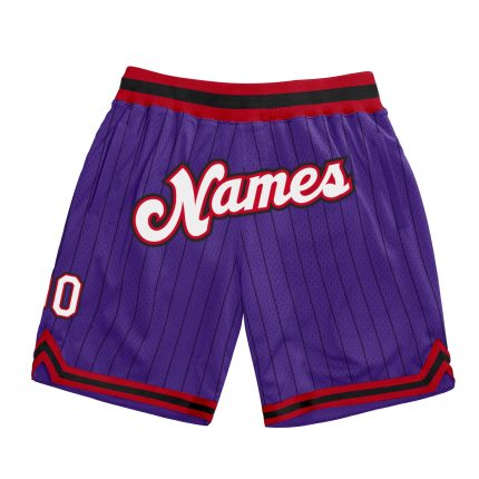 Personalized Purple Black Pinstripe White-Red Authentic Basketball Shorts Team Custom Name and Number