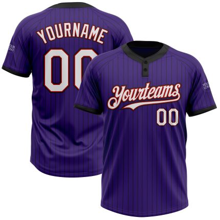 Personalized Purple Black Pinstripe White-Red Two-Button Unisex Softball Jersey Team Custom Name and Number