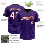 Personalized Purple Black Pinstripe White-Red Two-Button Unisex Softball Jersey Team Custom Name and Number