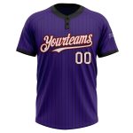 Personalized Purple Black Pinstripe White-Red Two-Button Unisex Softball Jersey Team Custom Name and Number