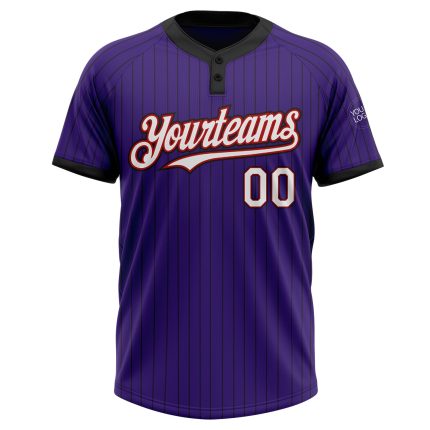 Personalized Purple Black Pinstripe White-Red Two-Button Unisex Softball Jersey Team Custom Name and Number