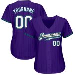 Personalized Purple Black Pinstripe White-Teal Authentic Baseball Jersey Team Custom Name and Number