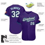 Personalized Purple Black Pinstripe White-Teal Authentic Baseball Jersey Team Custom Name and Number
