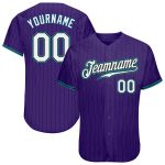 Personalized Purple Black Pinstripe White-Teal Authentic Baseball Jersey Team Custom Name and Number