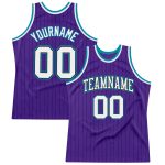 Personalized Purple Black Pinstripe White-Teal Authentic Basketball Jersey