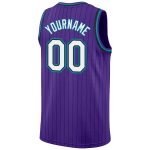 Personalized Purple Black Pinstripe White-Teal Authentic Basketball Jersey Team Custom Name and Number