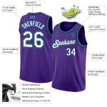 Personalized Purple Black Pinstripe White-Teal Authentic Basketball Jersey Team Custom Name and Number