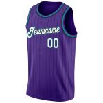 Personalized Purple Black Pinstripe White-Teal Authentic Basketball Jersey Team Custom Name and Number
