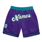 Personalized Purple Black Pinstripe White-Teal Authentic Basketball Shorts Team Custom Name and Number