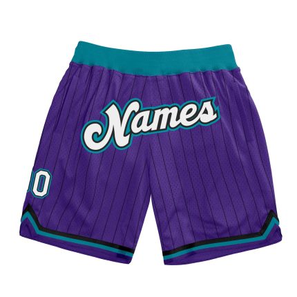 Personalized Purple Black Pinstripe White-Teal Authentic Basketball Shorts Team Custom Name and Number