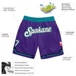 Personalized Purple Black Pinstripe White-Teal Authentic Basketball Shorts Team Custom Name and Number