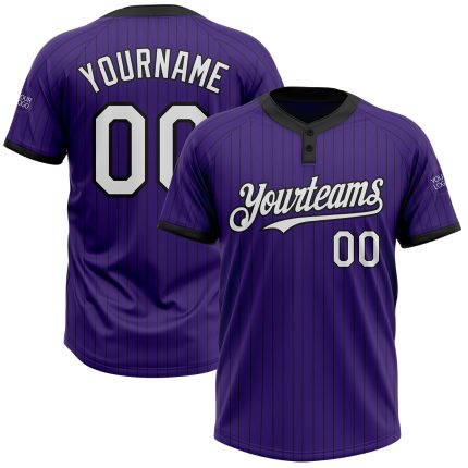 Personalized Purple Black Pinstripe White Two-Button Unisex Softball Jersey Team Custom Name and Number