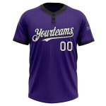 Personalized Purple Black Pinstripe White Two-Button Unisex Softball Jersey Team Custom Name and Number