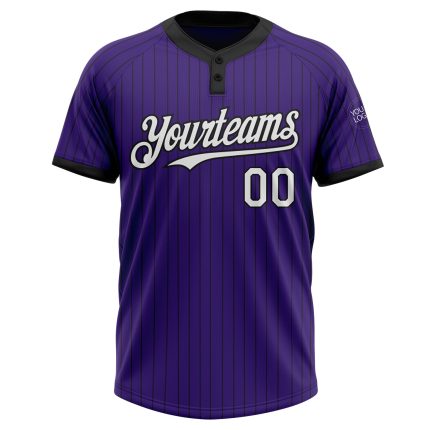 Personalized Purple Black Pinstripe White Two-Button Unisex Softball Jersey Team Custom Name and Number