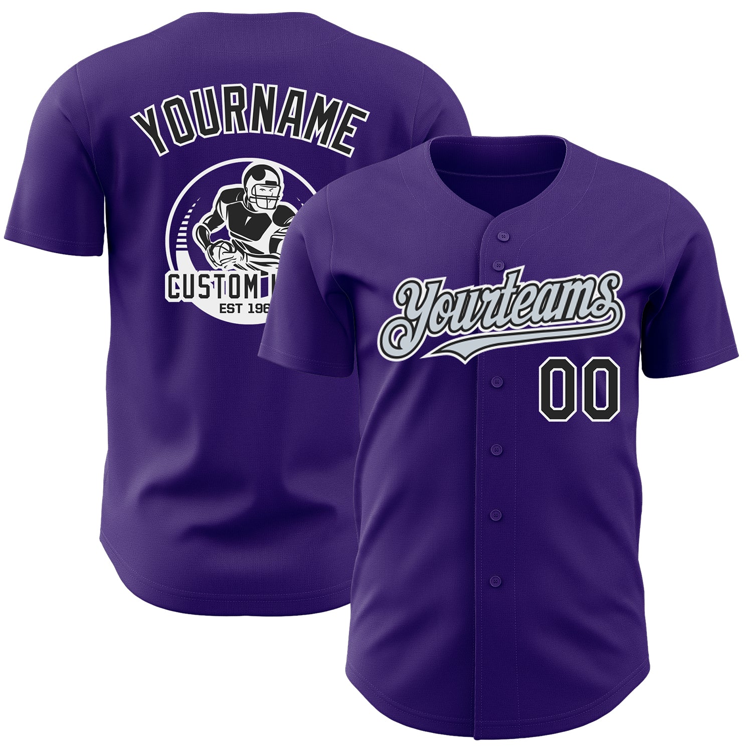 Personalized Purple Black Silver-White Authentic Baseball Jersey Team Custom Name and Number