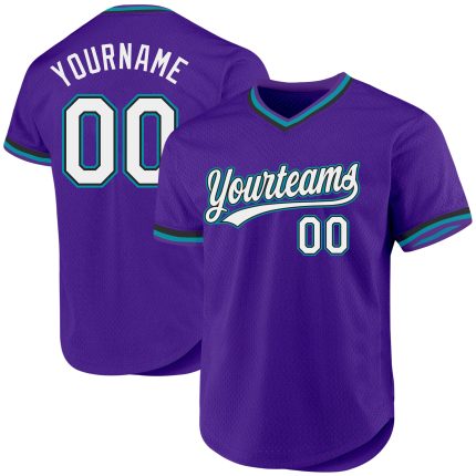 Personalized Purple Black-Teal Authentic Throwback Baseball Jersey Team Custom Name and Number