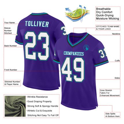 Personalized Purple Black-Teal Mesh Authentic Throwback Football Jersey Team Custom Name and Number