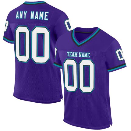 Personalized Purple Black-Teal Mesh Authentic Throwback Football Jersey Team Custom Name and Number
