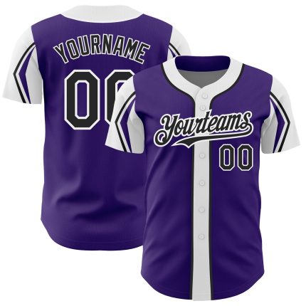Personalized Purple Black-White 3 Colors Arm Shapes Authentic Baseball Jersey Team Custom Name and Number
