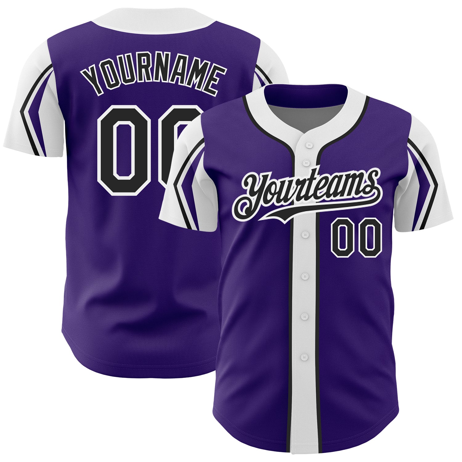 Personalized Purple Black-White 3 Colors Arm Shapes Authentic Baseball Jersey Team Custom Name and Number