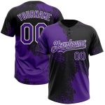Personalized Purple Black-White 3D Pattern Abstract Brush Stroke Two-Button Unisex Softball Jersey Team Custom Name and Number