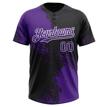 Personalized Purple Black-White 3D Pattern Abstract Brush Stroke Two-Button Unisex Softball Jersey Team Custom Name and Number