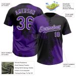 Personalized Purple Black-White 3D Pattern Abstract Brush Stroke Two-Button Unisex Softball Jersey Team Custom Name and Number