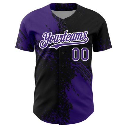 Personalized Purple Black-White 3D Pattern Design Abstract Brush Stroke Authentic Baseball Jersey Team Custom Name and Number