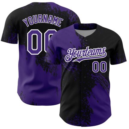 Personalized Purple Black-White 3D Pattern Design Abstract Brush Stroke Authentic Baseball Jersey Team Custom Name and Number