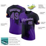 Personalized Purple Black-White 3D Pattern Design Abstract Brush Stroke Performance T-Shirt Team Custom Name and Number