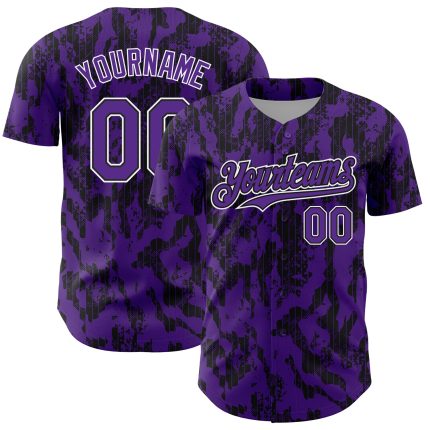 Personalized Purple Black-White 3D Pattern Design Abstract Fluid Authentic Baseball Jersey Team Custom Name and Number