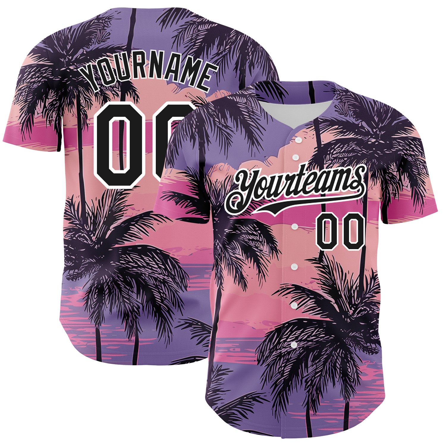 Personalized Purple Black-White 3D Pattern Design Beach Hawaii Palm Trees Authentic Baseball Jersey